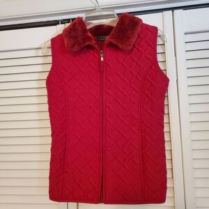 Creazioni Effeci Red Quilted Faux Fur Collar Vest, Size Small